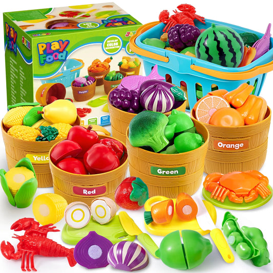 Joyfy 60 Piece Play Food Set For Kids Kitchen Pretend