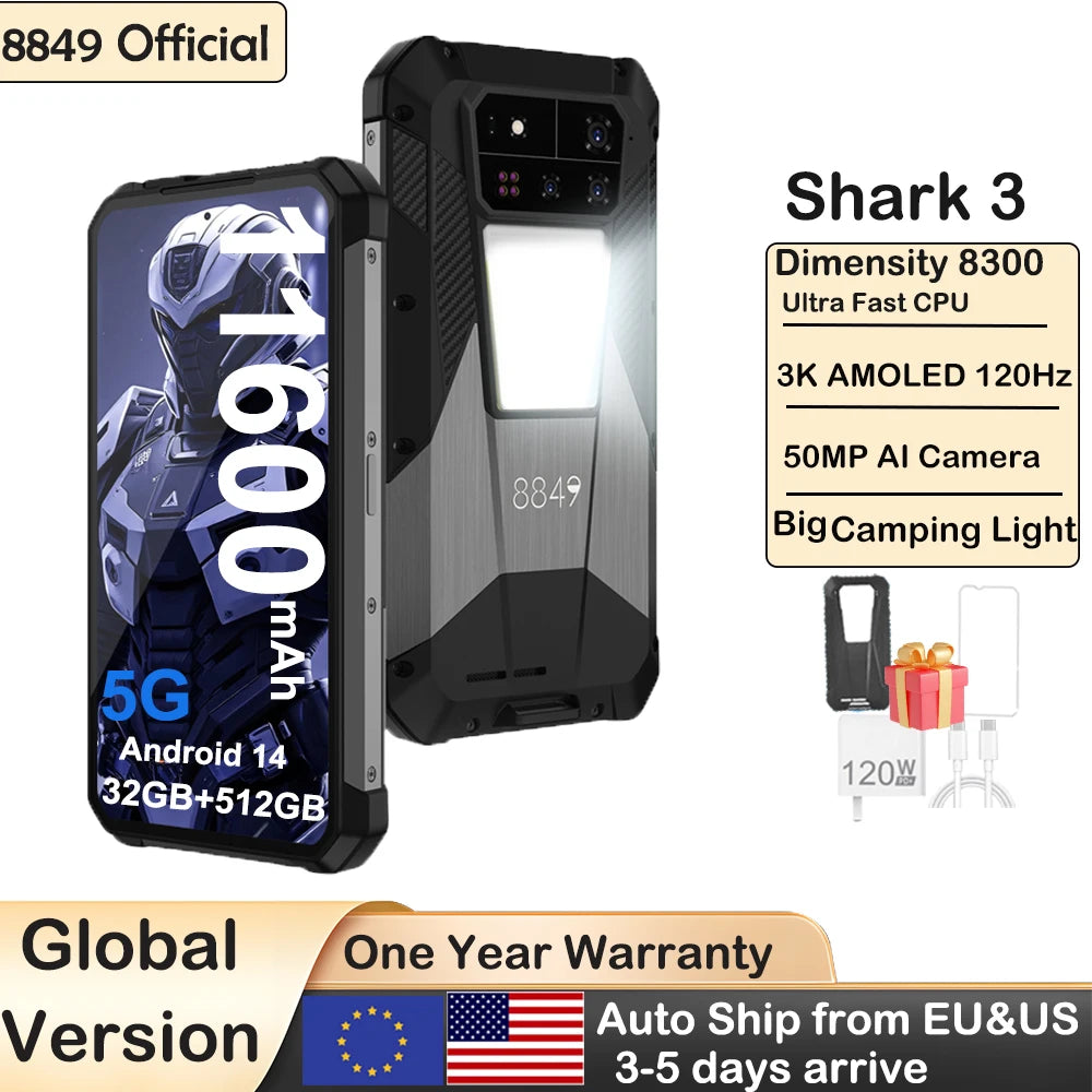8849 Shark 3 Rugged Smartphone Android 14 32GB Ram 512GB