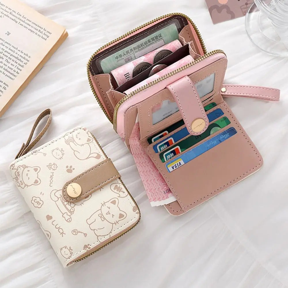 Cute Cat Coin Purse PU Leather Wallet Large Capacity