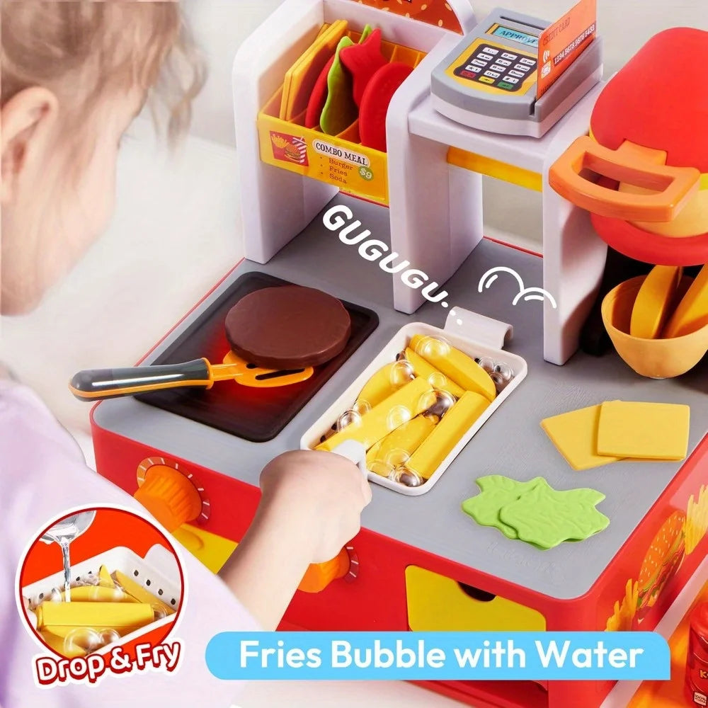 Joyfy Restaurant Play Set Toy 40 Plus PCS Fast Food With Potato Cutter