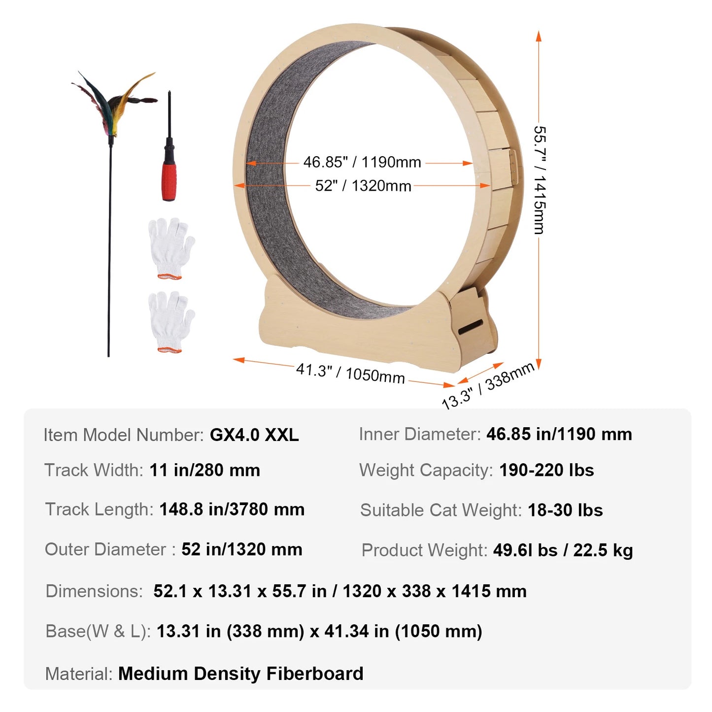 SucceBuy Wooden Cat Exercise Wheel Treadmill With Detachable Carpet