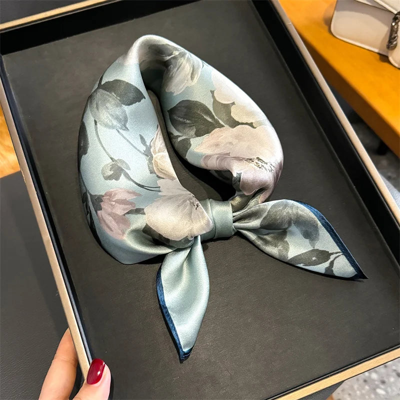 Runmei Mulberry Silk Scarf Bandana for Women Square Hijab Wrap