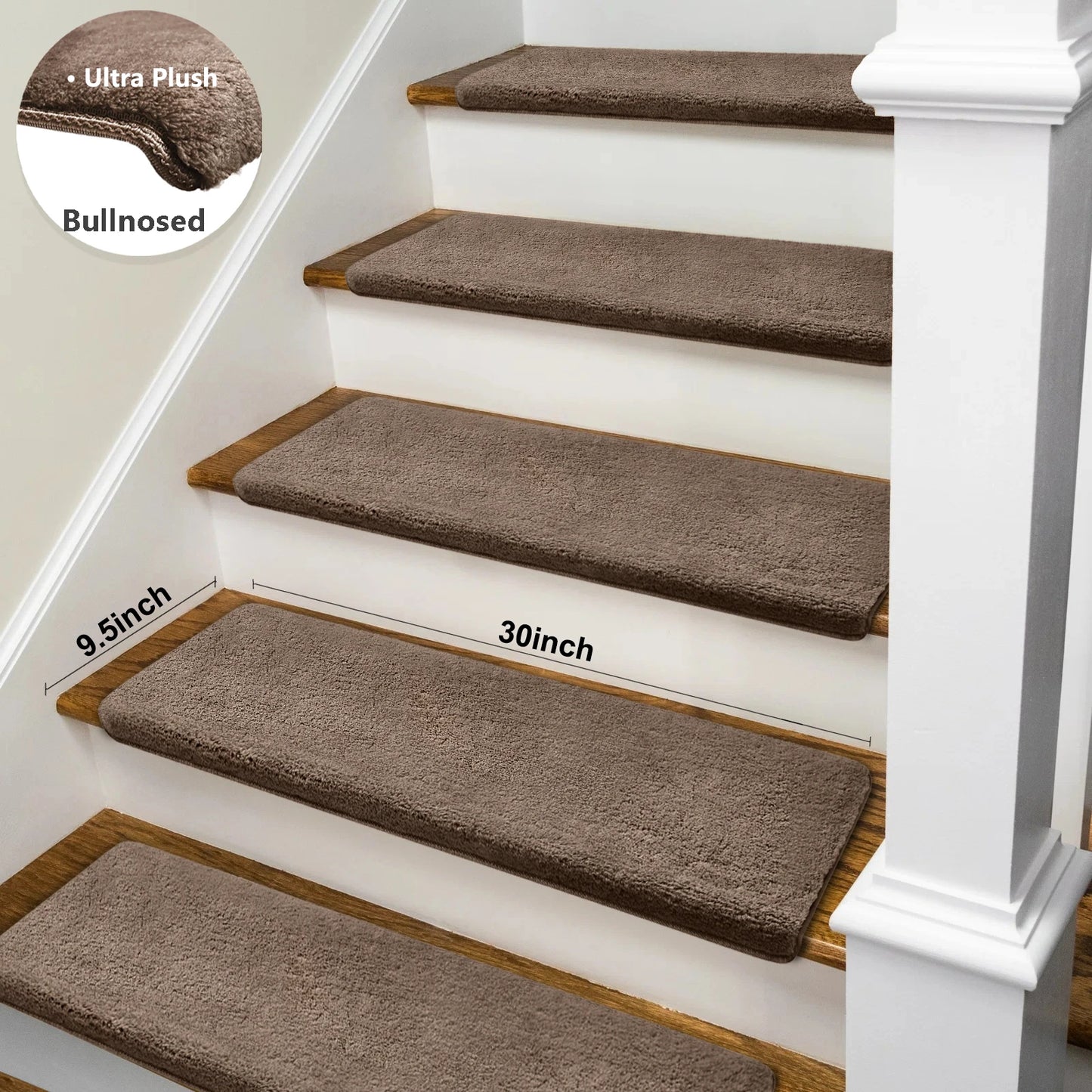 None Bullnose Non-Slip Stair Treads Ultra Plush Washable Adhesive Carpet Mats For Elderly And Pets - Safe And Non Slip