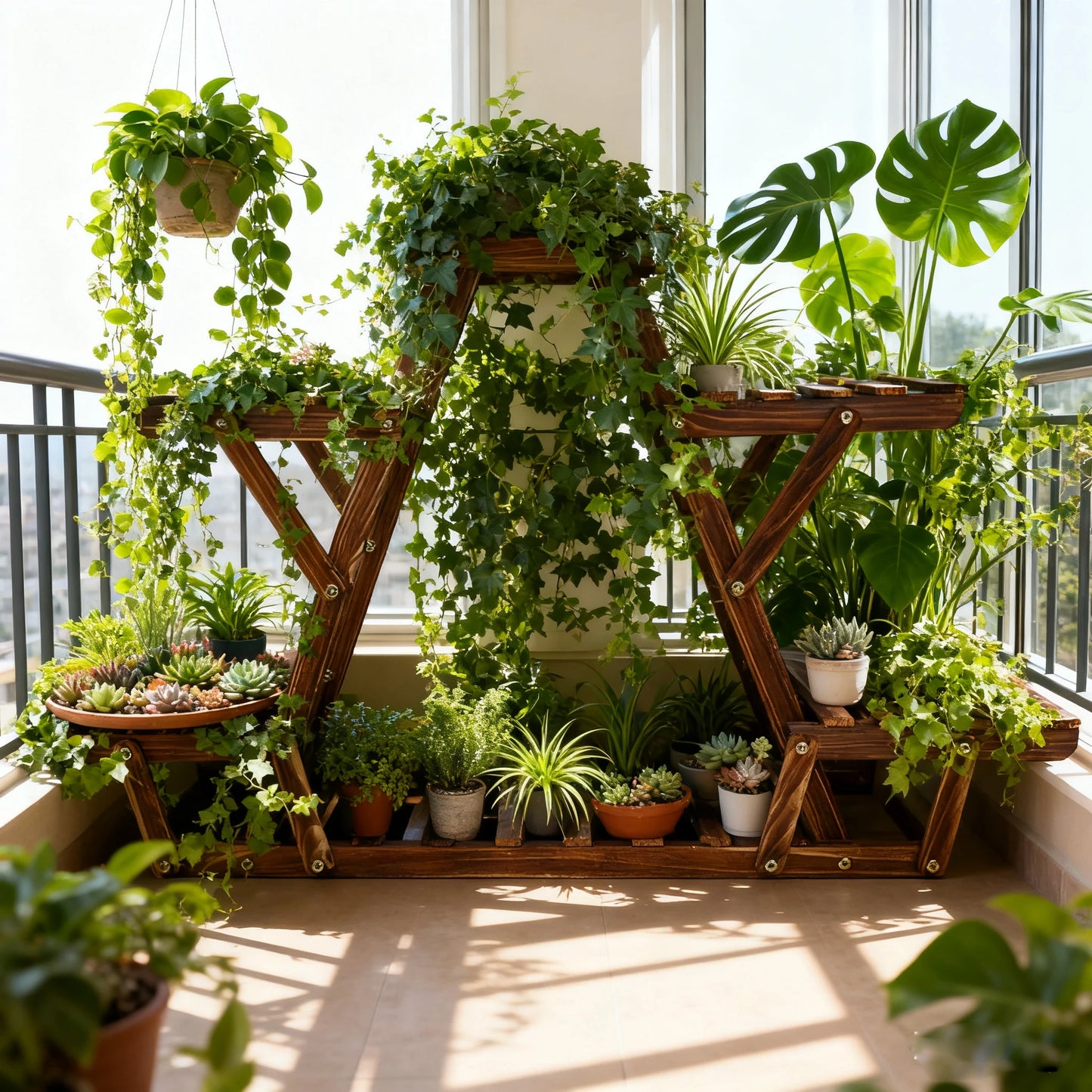 Carbonized Triangle 6 Tier Corner Wood Plant Stand