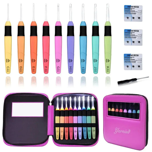 Light Crochet Hooks Set with Case,9 Size Light Up Crochet Hooks with Battery 2.5mm6.5mm,Glow in Dark Crochet Needle Set