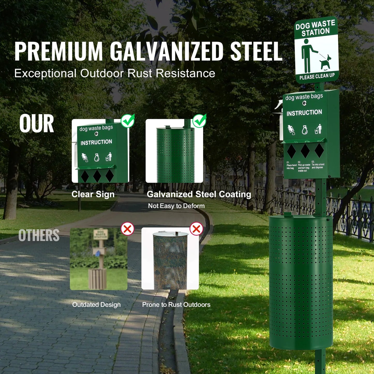 SucceBuy Dog Waste Station With Hand Wash Bottle Outdoor