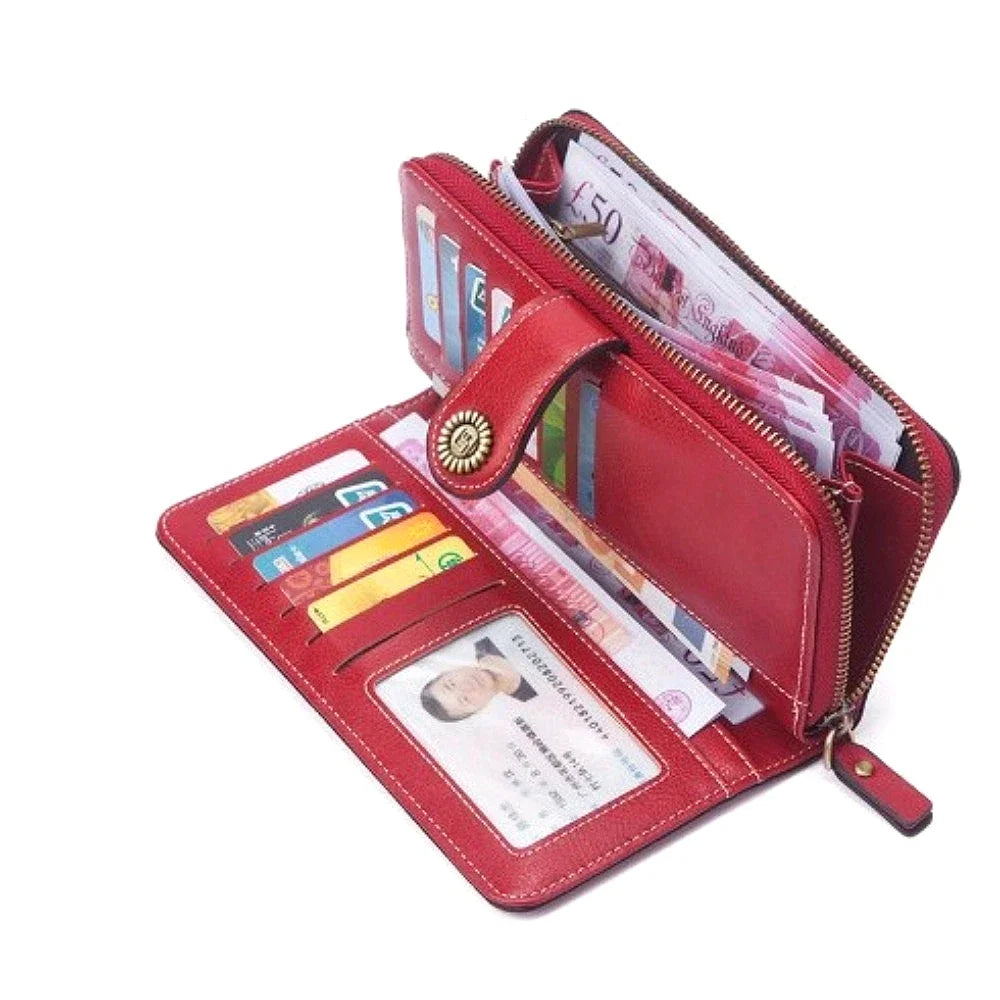 Anti Theft PU Wallet For Women Zipper Card Holder Purse