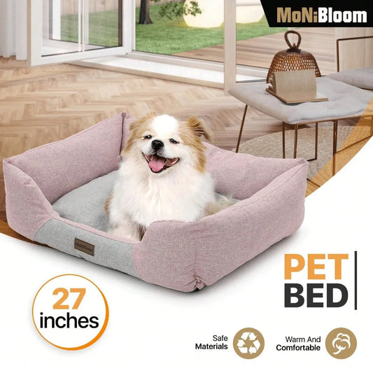 Machine Washable Cozy Linen Dog Bed For Dogs And Cats
