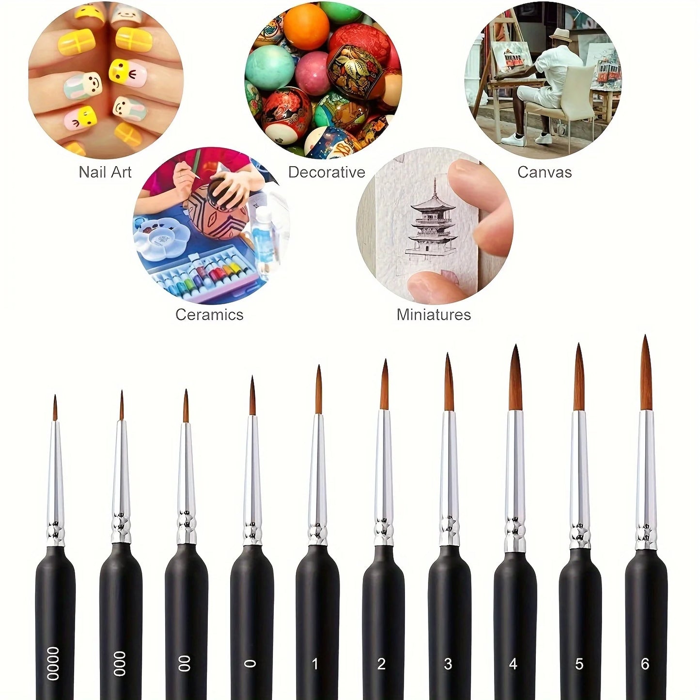 Miniature Detail Tip Paint Brush Set With Ergonomic Handles Acrylic