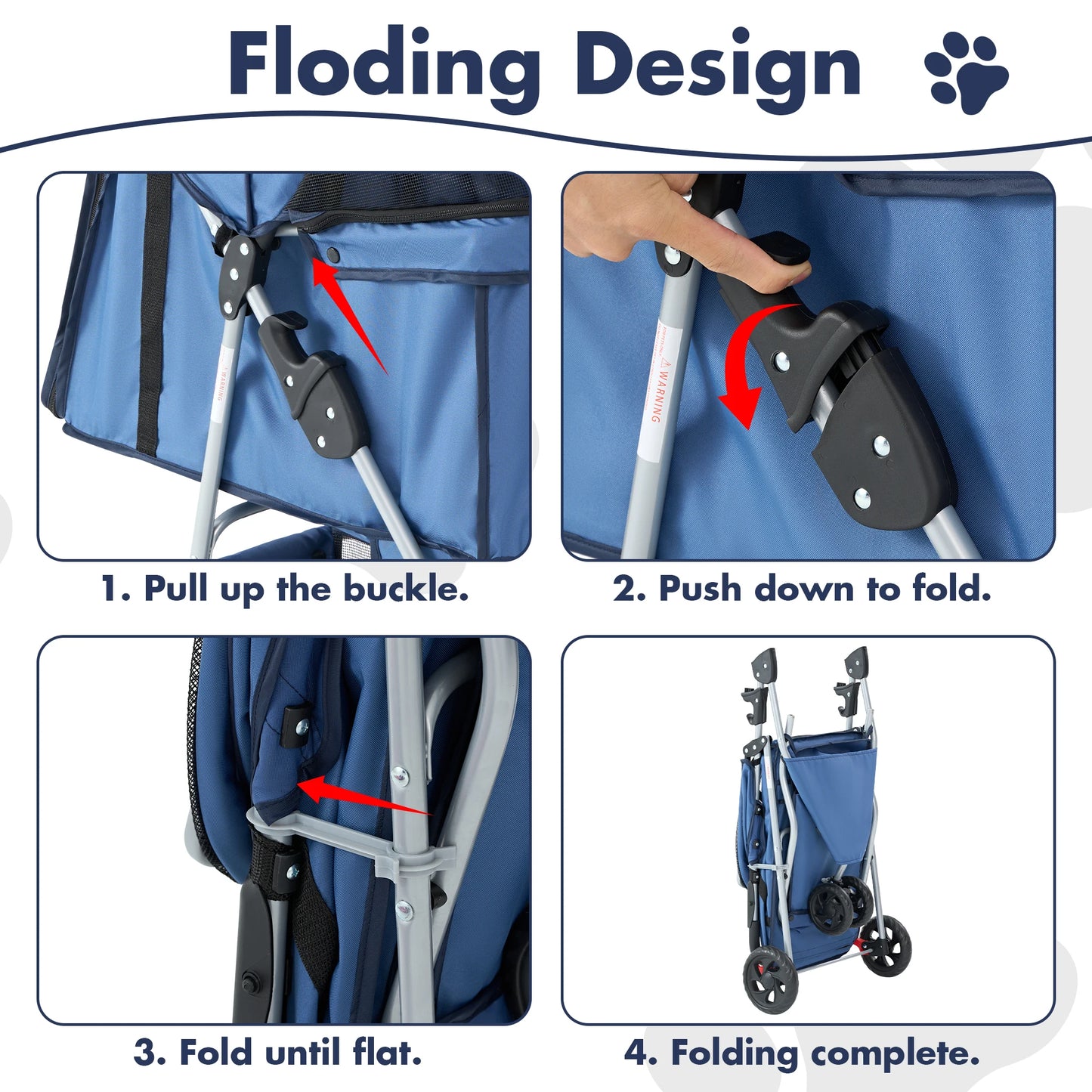 JHK Foldable Pet Stroller Three Wheel For Small Dogs Cats