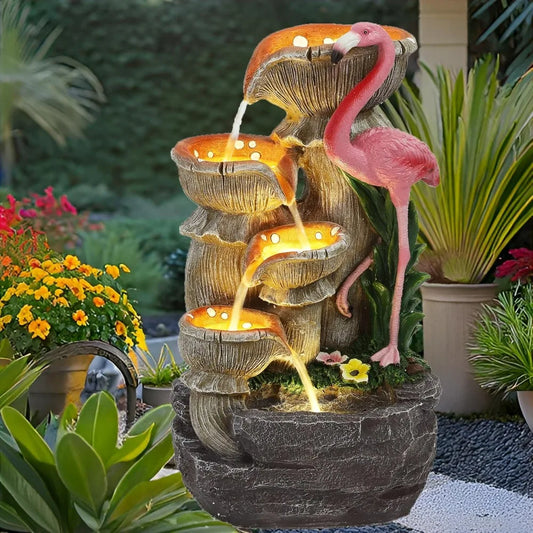 5 Tier Water Fountain Flamingo Cascading Waterfall With LED Lights