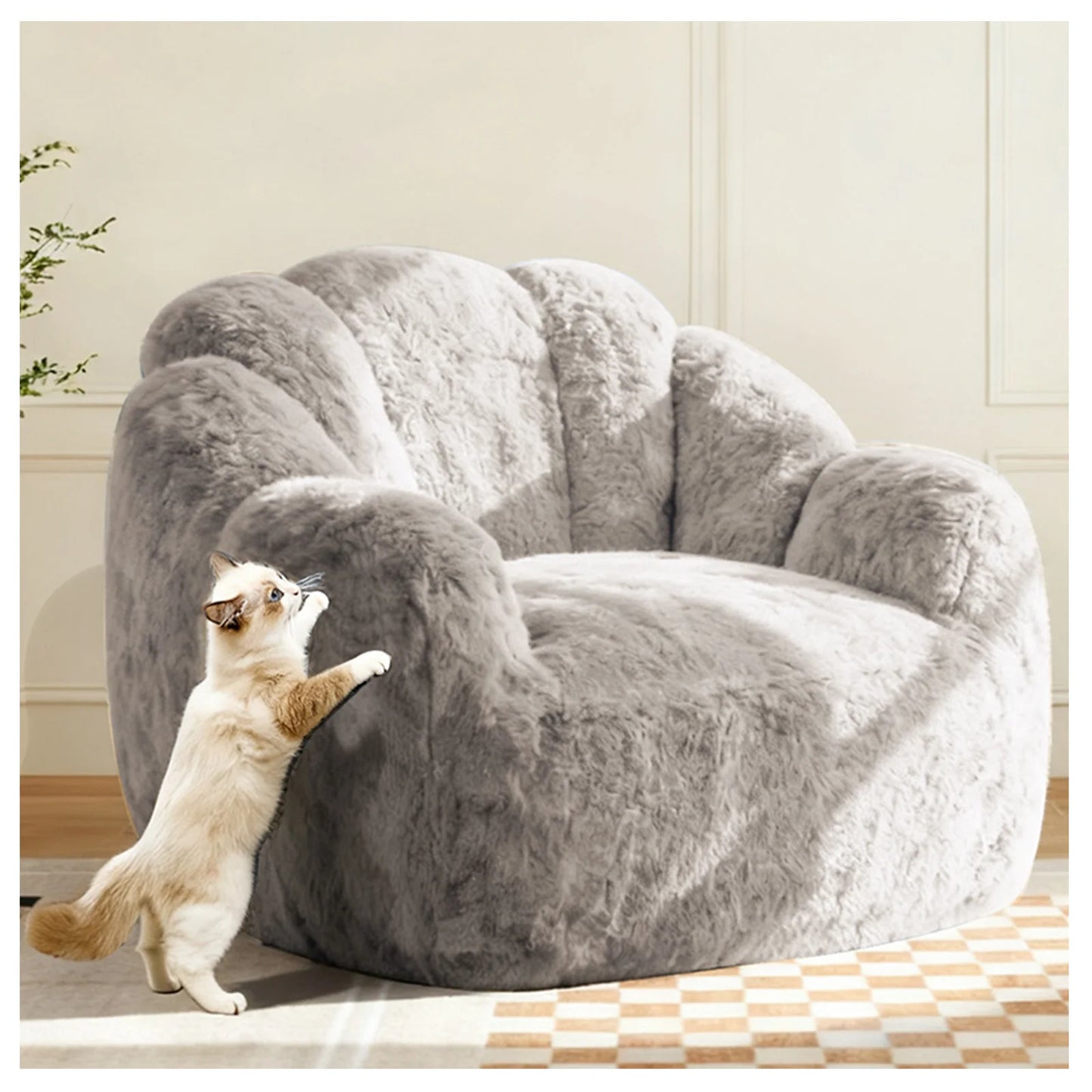 Adult Bean Bag Chair With Rabbit Fur Fabric And Memory Foam Reading Chair