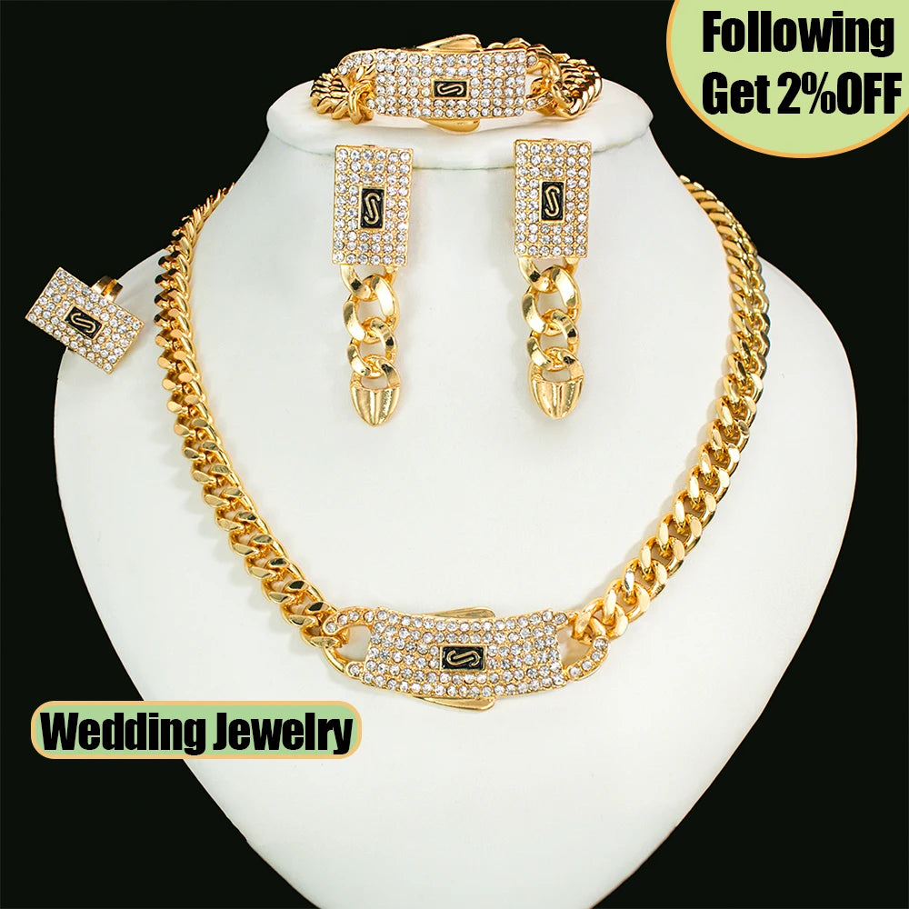 GZPEI Women Fashion Jewelry Set Cuban Chain Necklace Ring