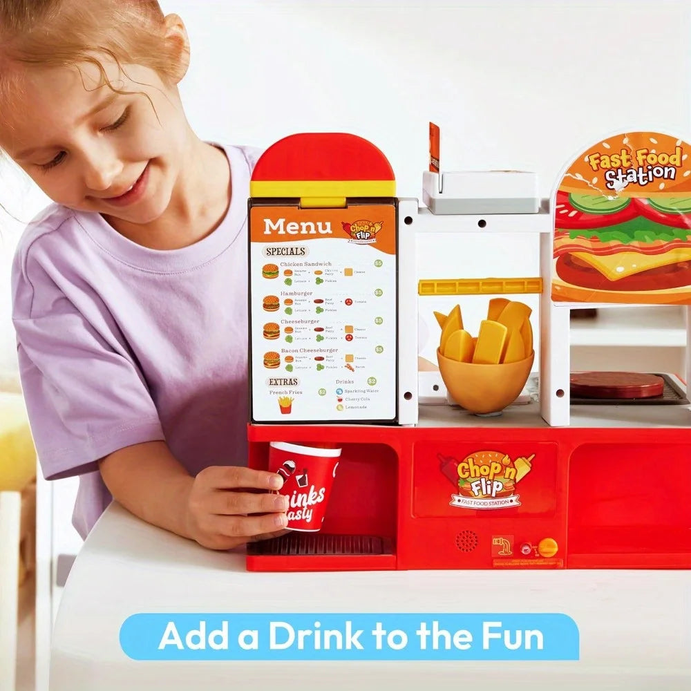 Joyfy Restaurant Play Set Toy 40 Plus PCS Fast Food With Potato Cutter