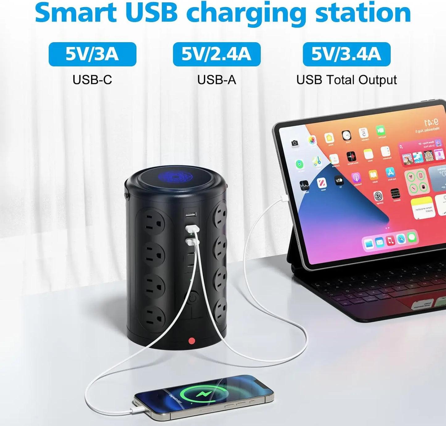 16 Outlet Power Strip With 5 USB Ports And 2 USB C Ports