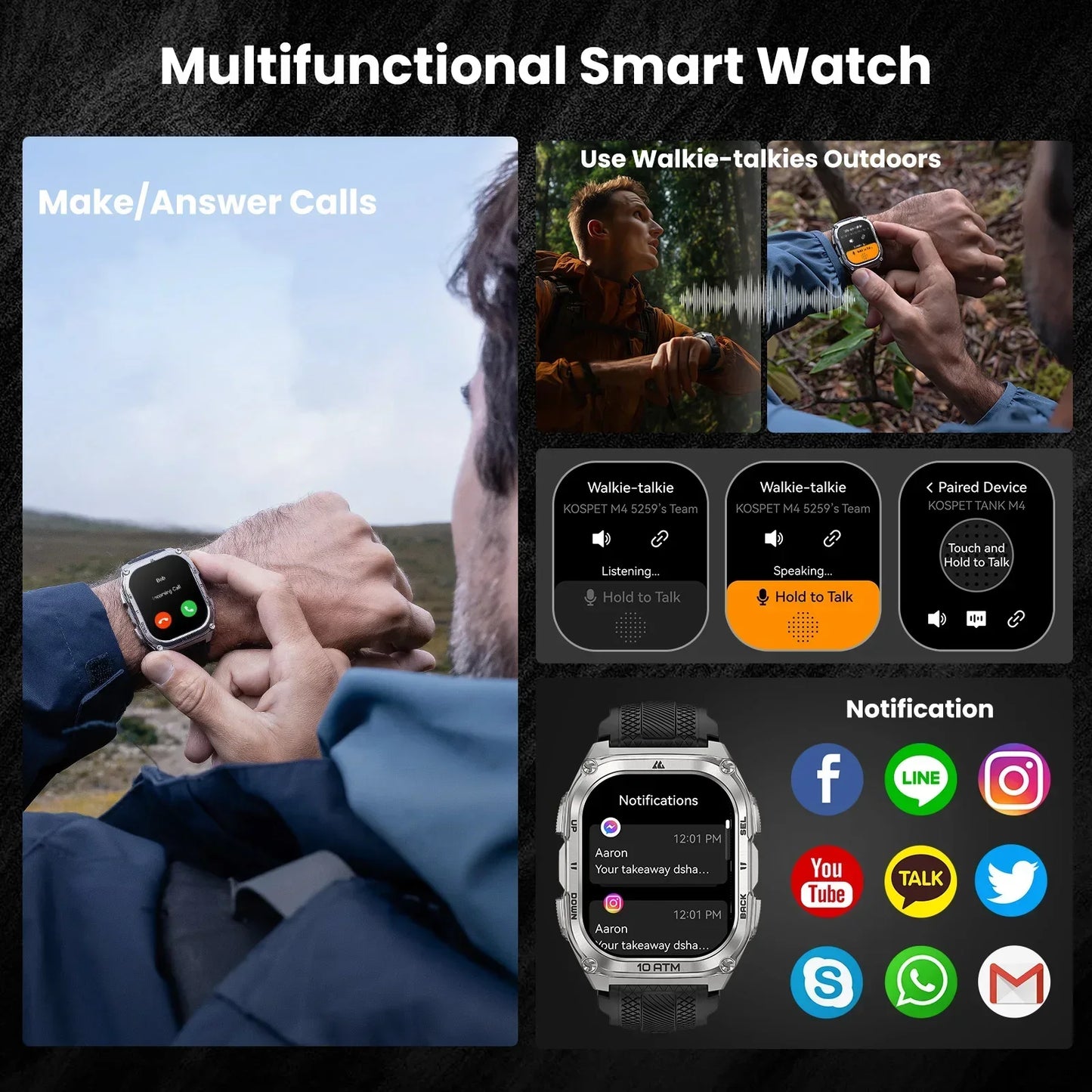 KOSPET Tank M4 Smartwatch GPS Offline Maps 10ATM Waterproof