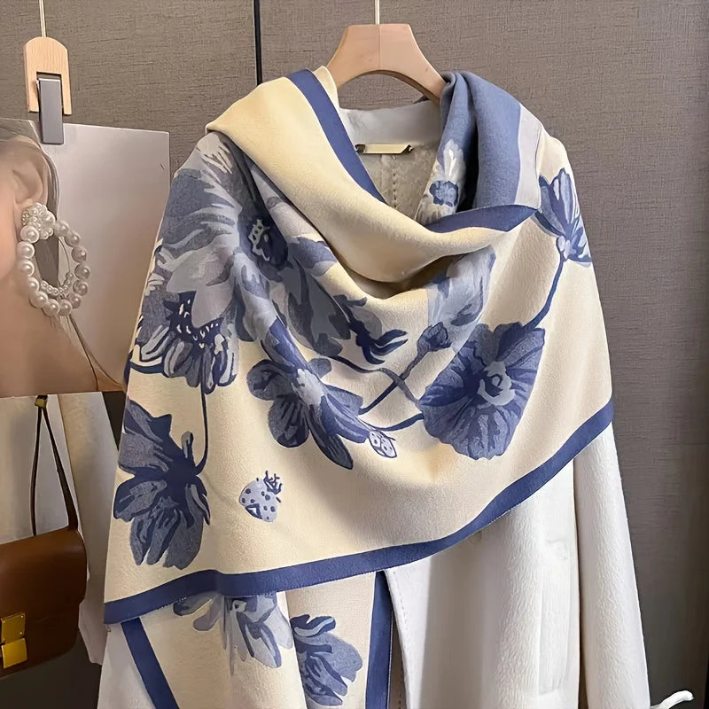 Unisex Elegant Floral Print Polyester Winter Scarf Shawl