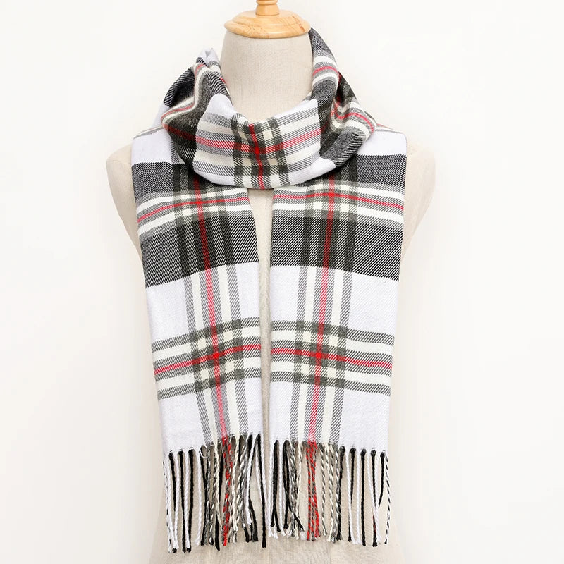 RUNMEICN Unisex Plaid Tassel Winter Scarf For Women Men