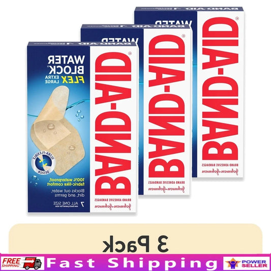 3 Pack Waterproof Flex Adhesive Bandages Extra Large 100 Percent Waterproof Cover Scrapes Wounds Sterile Comfort Pad First Aid
