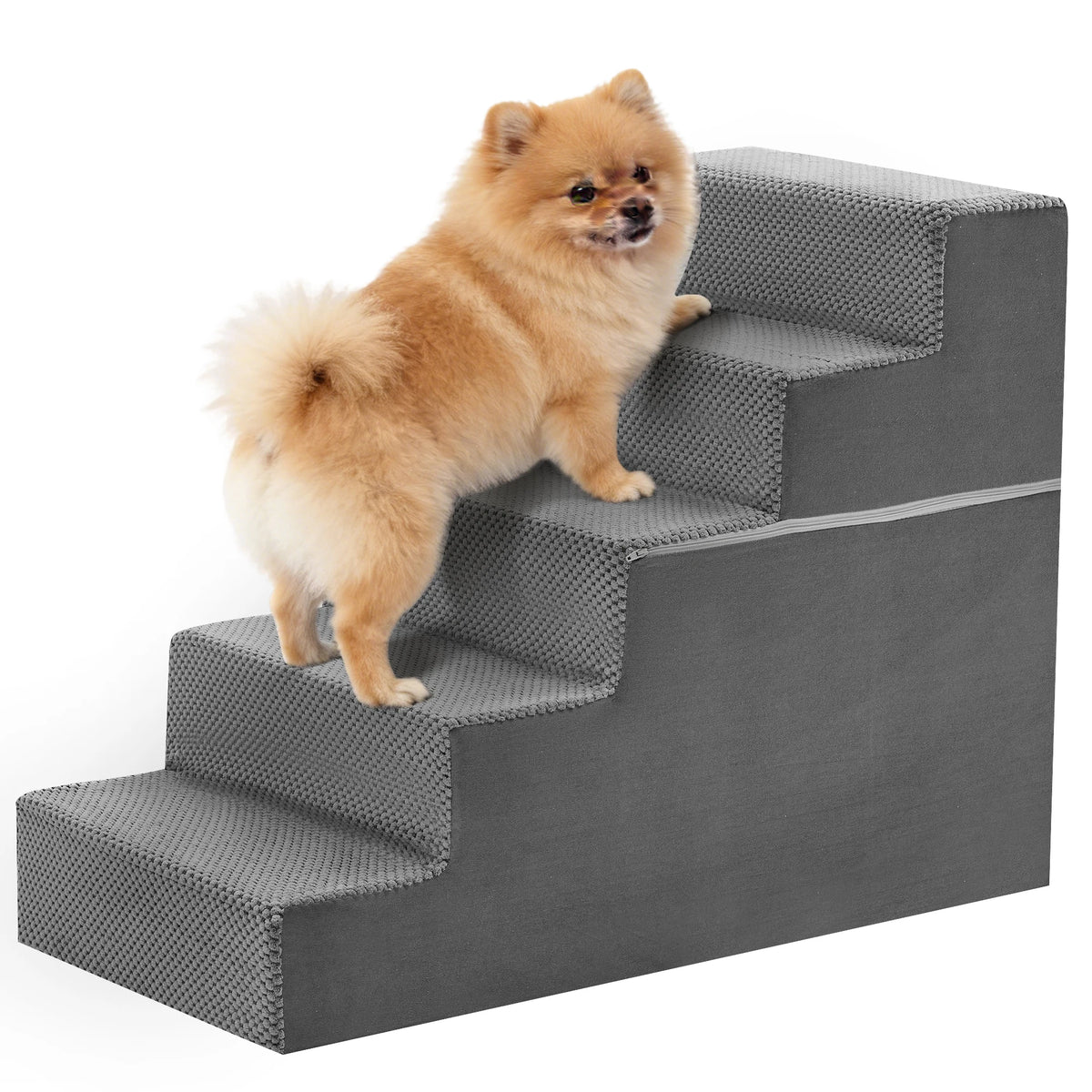 JHK Curved Foam Dog Stairs Ramp With Non Slip Steps