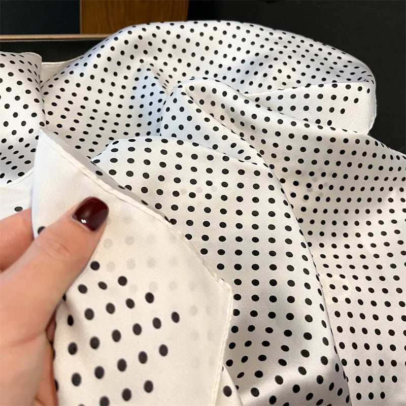 Polka Dot Print Polyester Shawl Square Scarf For Women Satin Wrap