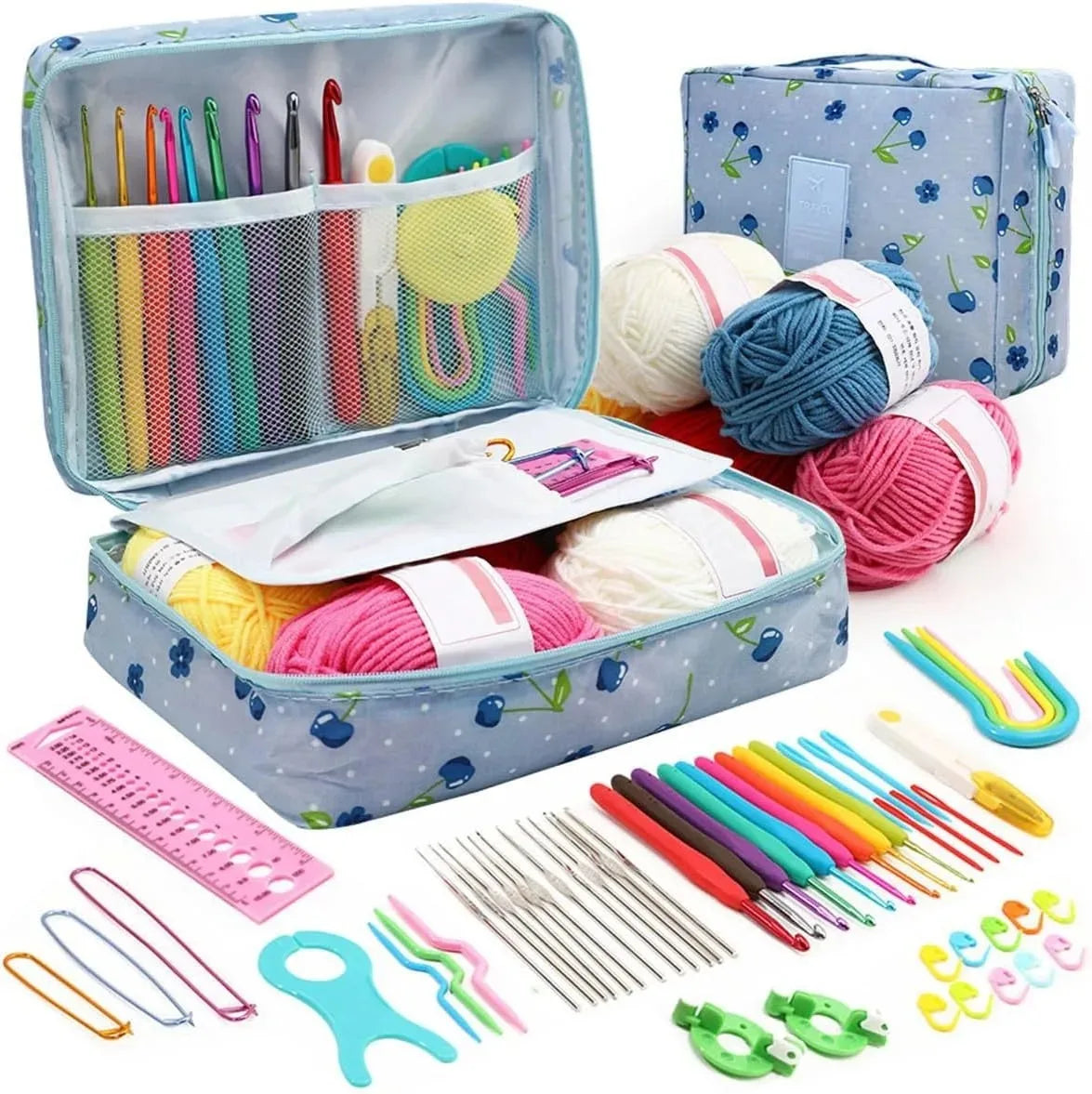 59 Piece Crochet Kit Portable Starter Set With Storage Bag For Beginners Includes Yarn