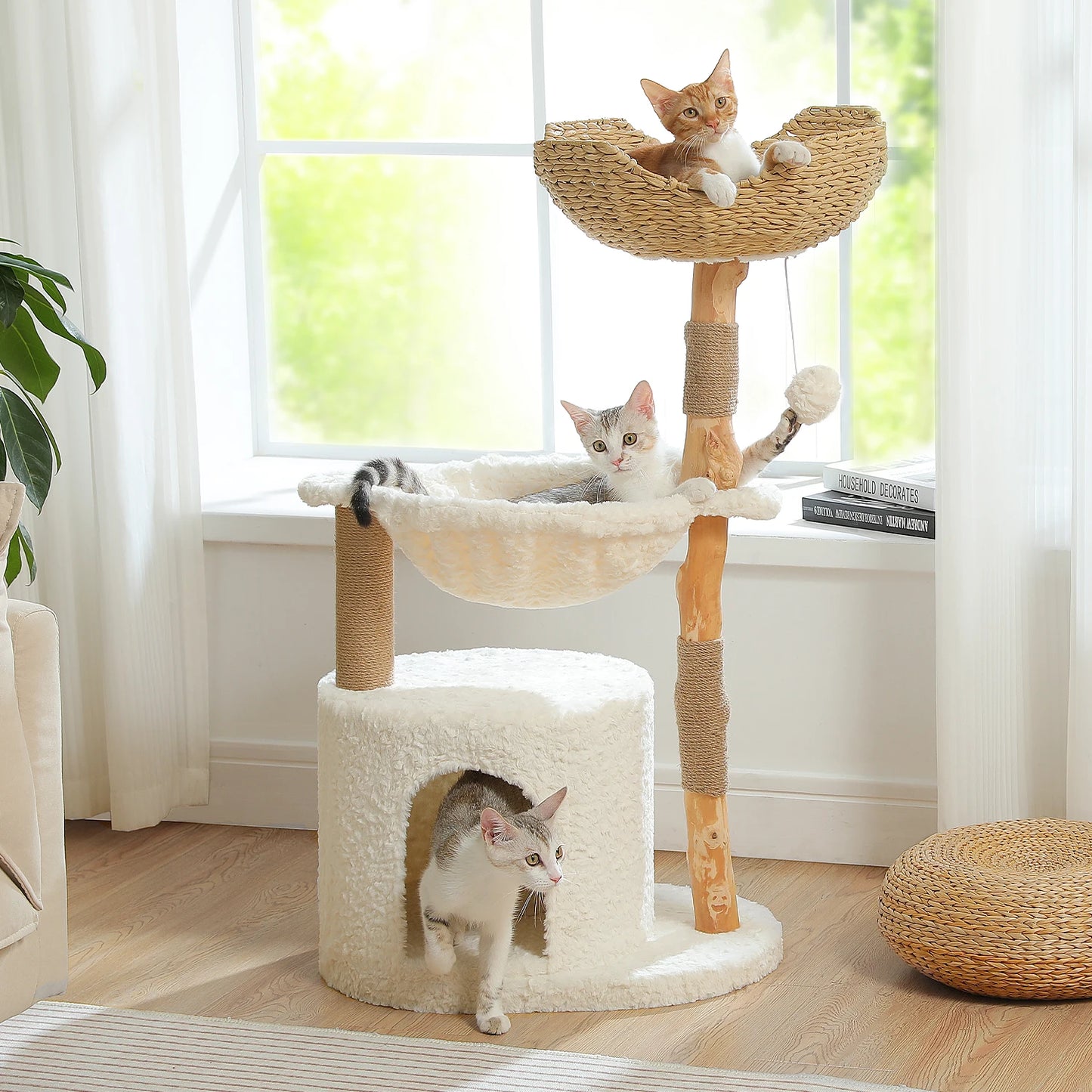 PAWZ Road Modern Cat Tree Tower With Natural Solid Wood Scratching Posts