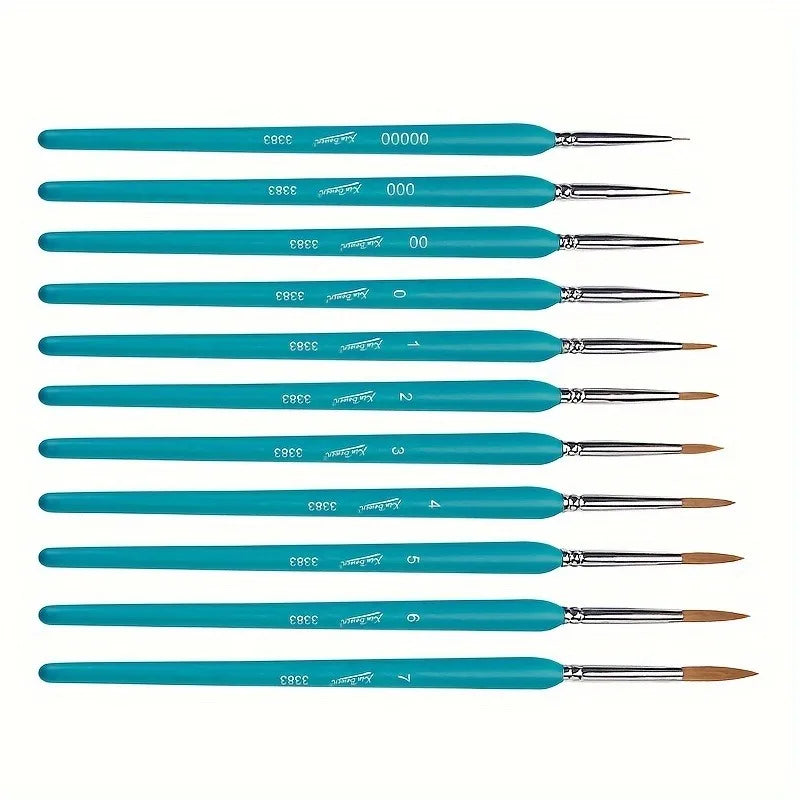 11pcs Premium Paint Brush Set With Natural Wood Triangle Rod For Watercolor Oil Craft Drawing
