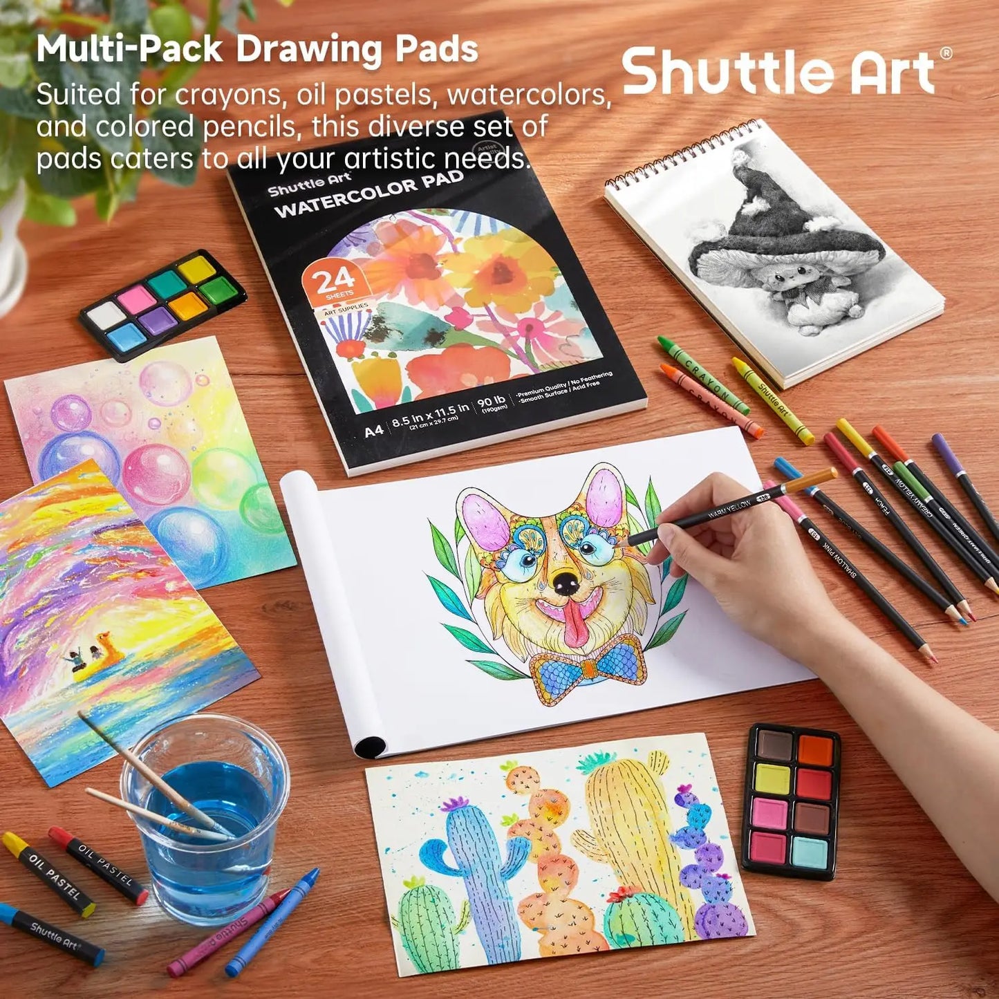 Deluxe Art Set In Wooden Case With Crayons Pencils Pastels