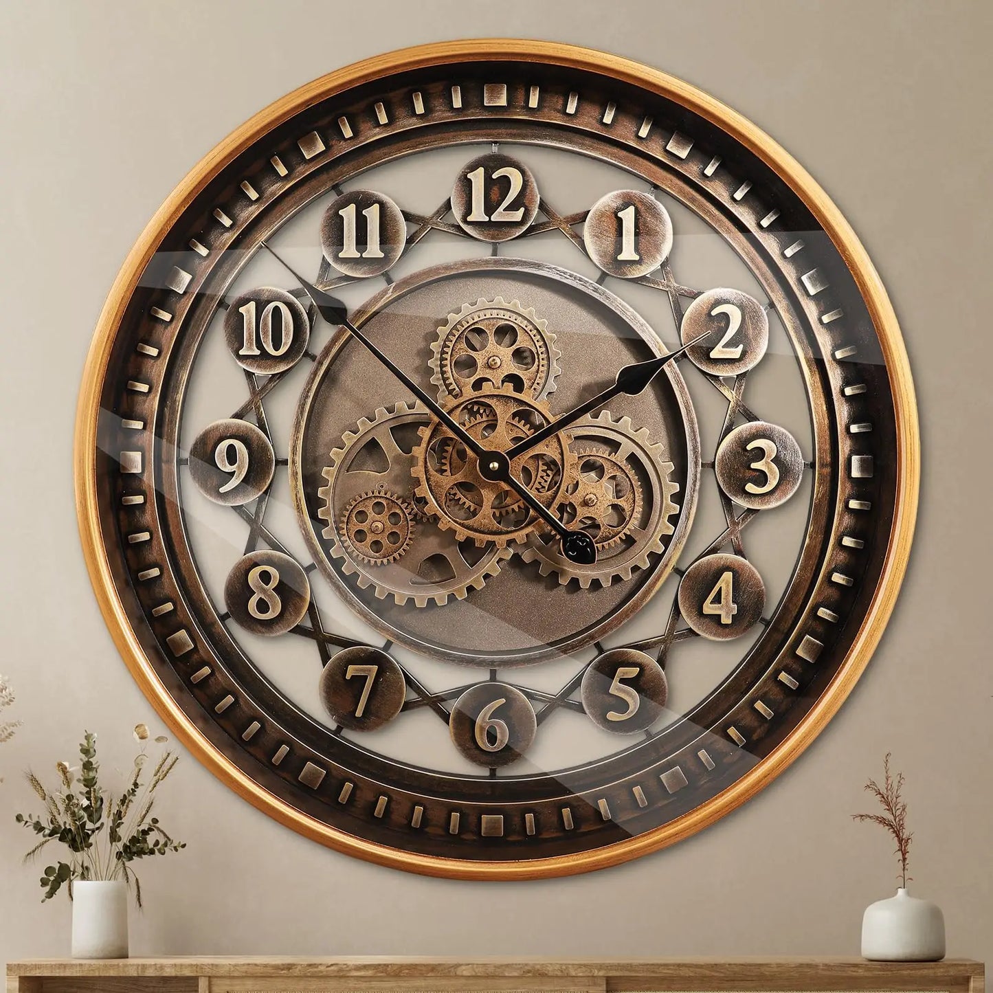 Wall Clock With Moving Gears Steampunk Metal Clock Farmhouse Decor
