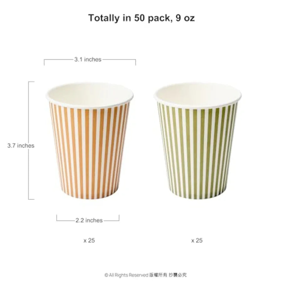 Sage Green Orange Striped Paper Cups Pastel Fall Themed Party Cup for Forest Friends Autumn Birthday Tableware Ideal for Fall W