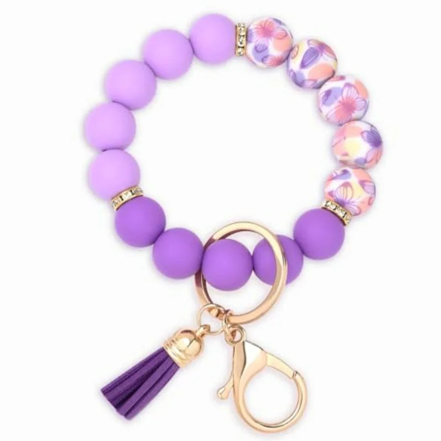Silicone Beaded Keychain Wristlet For Women And Girls