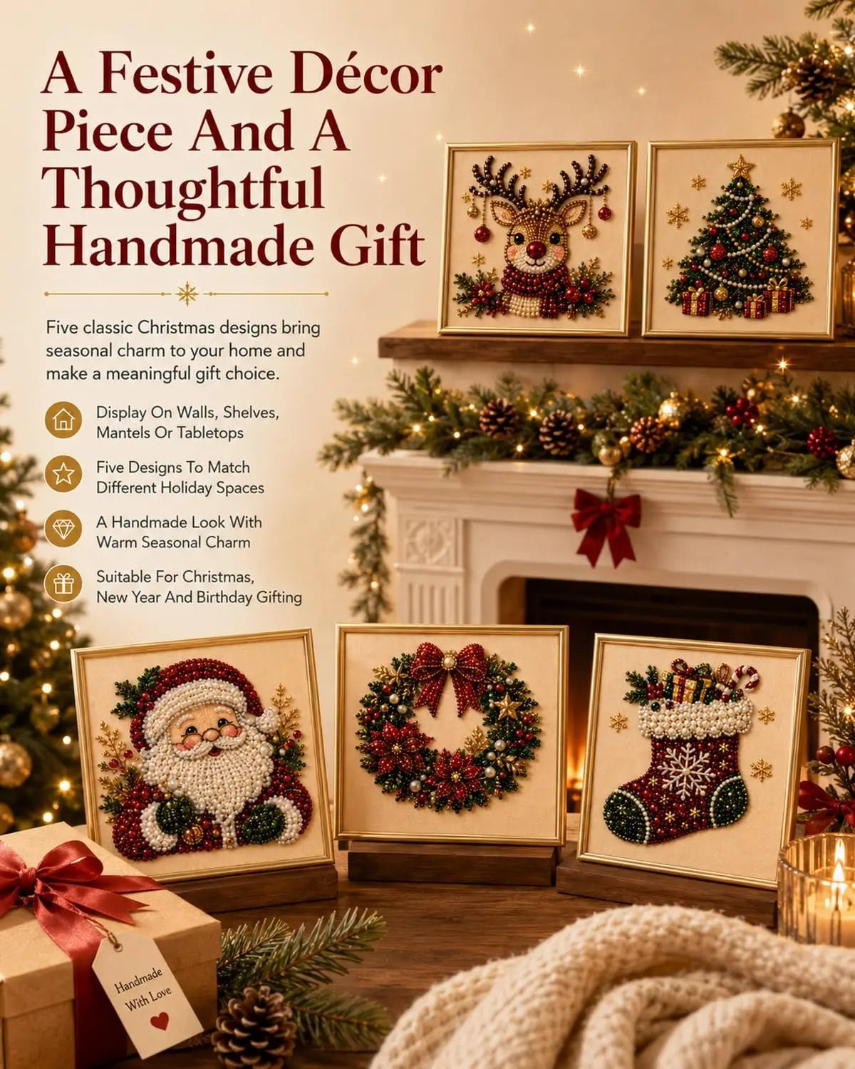 Christmas Pearl Diamond Painting Art Kit With Frame