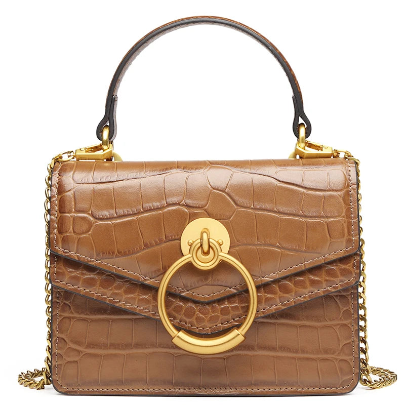 NONECN Genuine Leather Chain Crossbody Bag for Women
