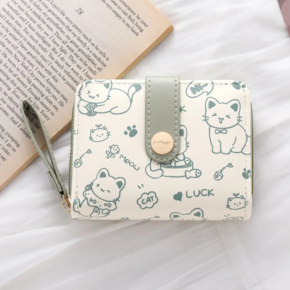 Cute Cat Coin Purse PU Leather Wallet Large Capacity