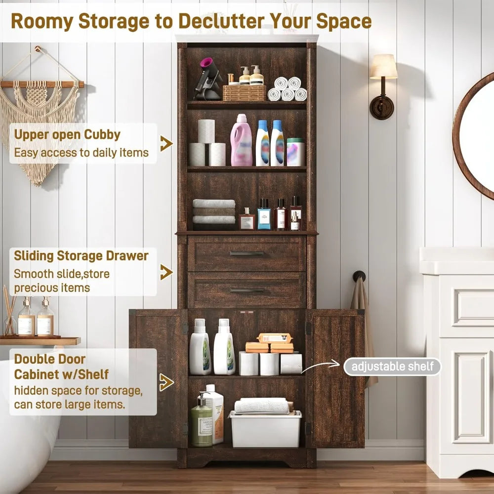 XMSJ Farmhouse Tall Bathroom Storage Cabinet Freestanding Ultra Expandable Drawers