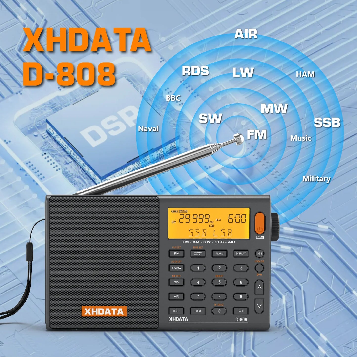 XHDATA D-808 AM FM SW MW SSB Radio Portable Receiver
