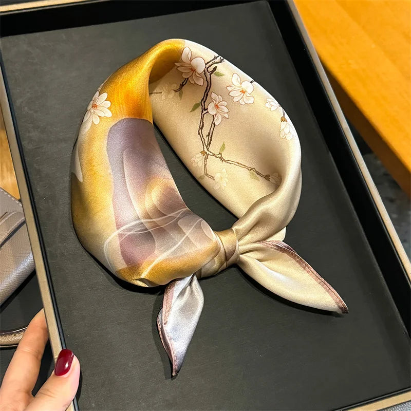 Runmei Mulberry Silk Scarf Bandana for Women Square Hijab Wrap