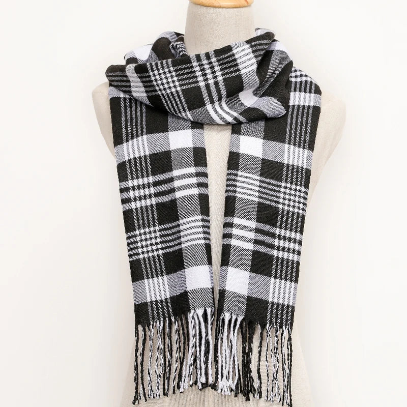 RUNMEICN Unisex Plaid Tassel Winter Scarf For Women Men