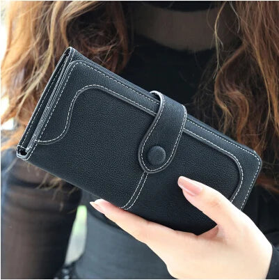 Nubuck Leather Long Wallet For Women Hasp Clutch Card Holder