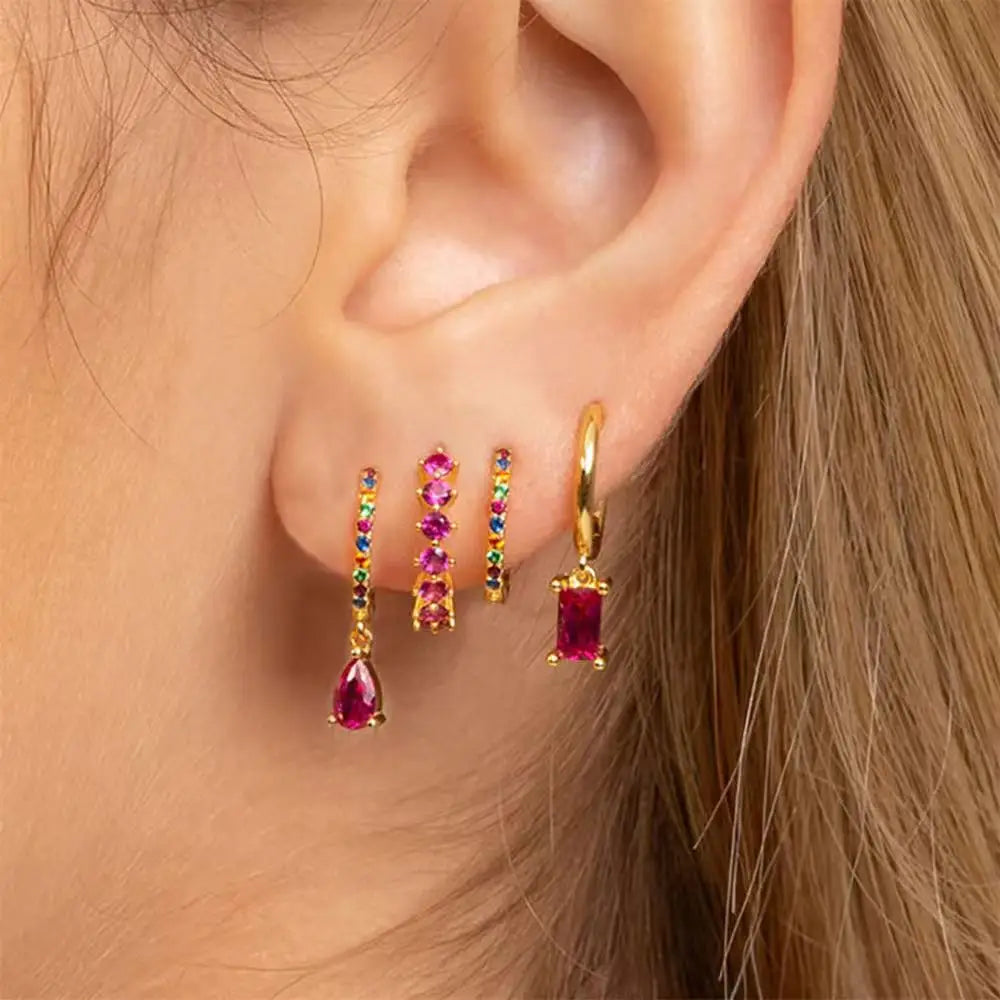 Korean Stainless Steel Zircon Water Drop Earrings Set for Women