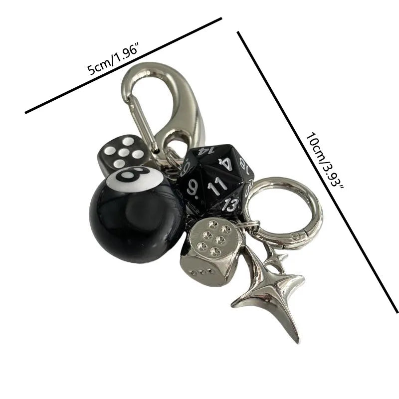 Black 8 Dice Gothic Acrylic Keychain Bag Charm Unisex