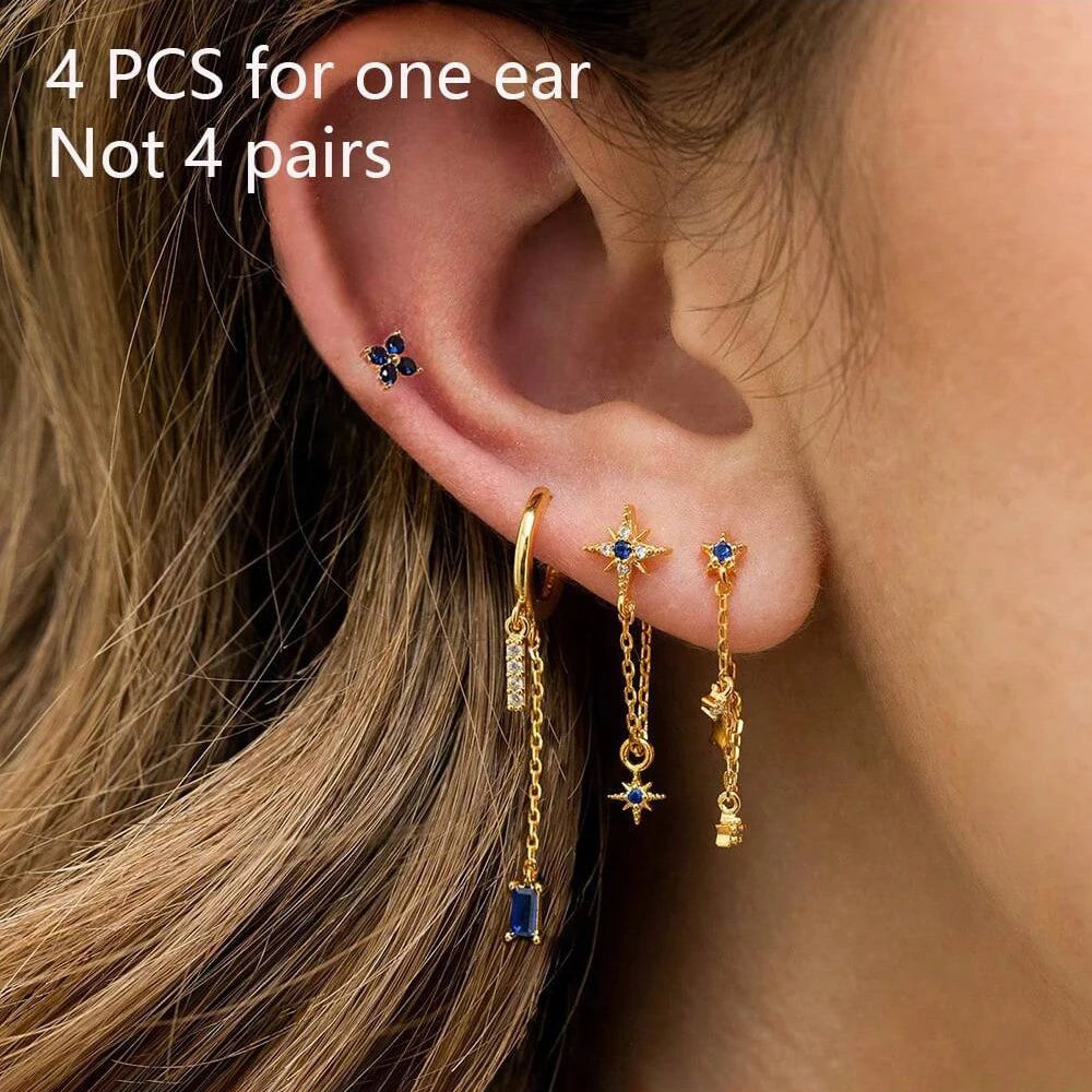 Korean Stainless Steel Zircon Water Drop Earrings Set for Women