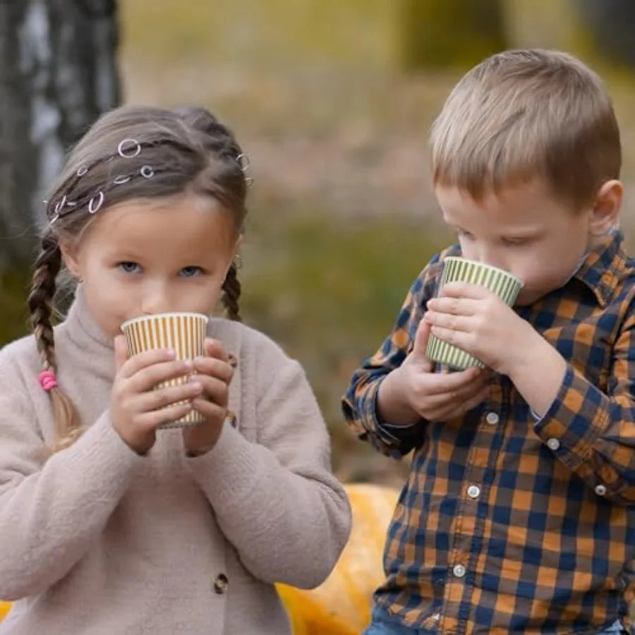 Sage Green Orange Striped Paper Cups Pastel Fall Themed Party Cup for Forest Friends Autumn Birthday Tableware Ideal for Fall W