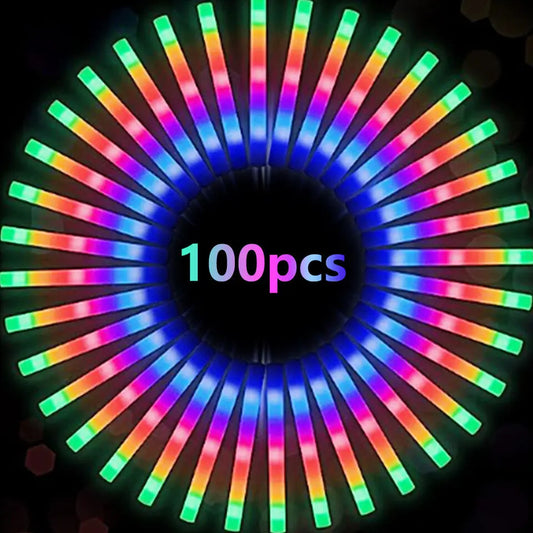 Jianyana LED Glow Sticks RGB Foam Tubes 100 Pcs