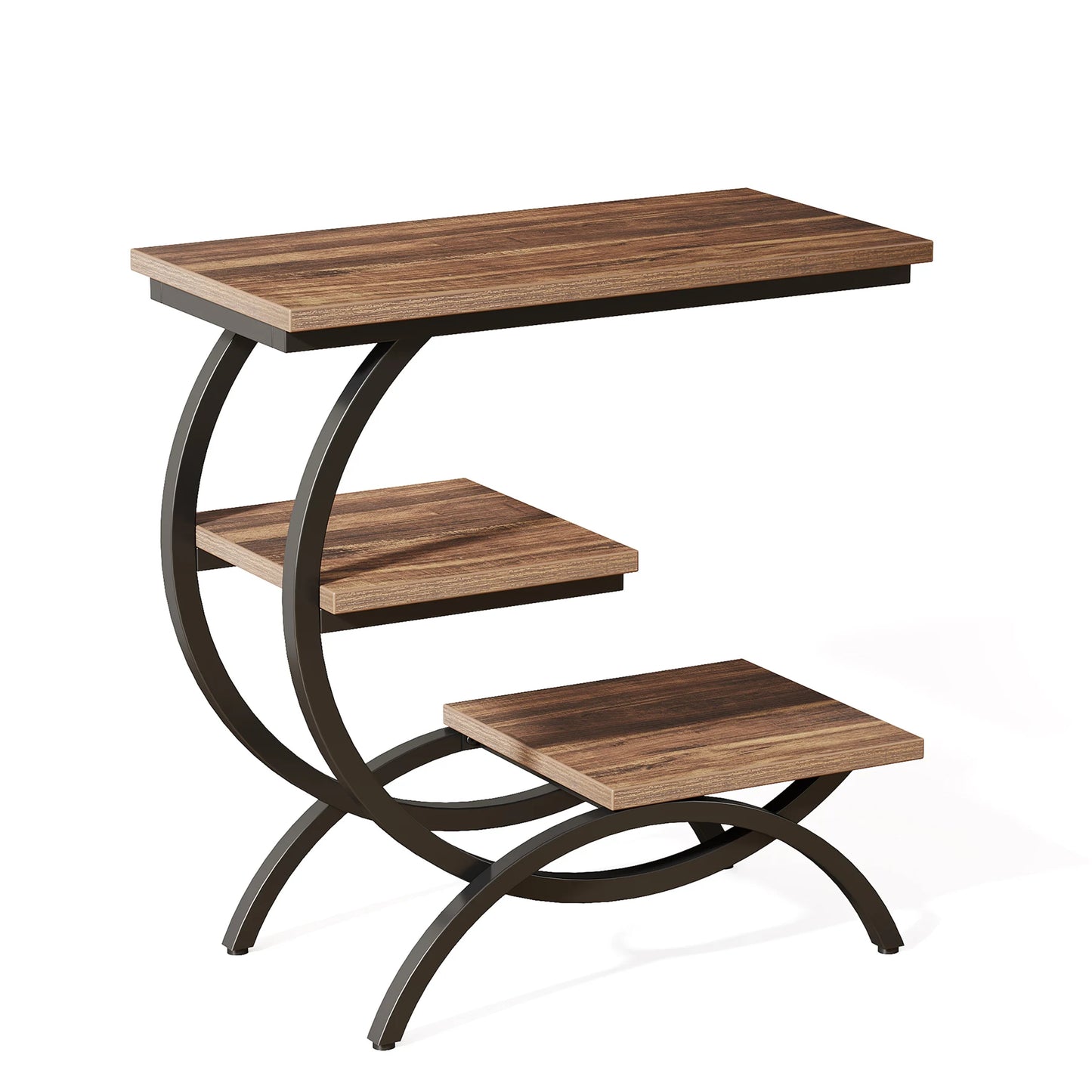 Tribesigns C Shaped End Table Industrial Three Tier Couch Table