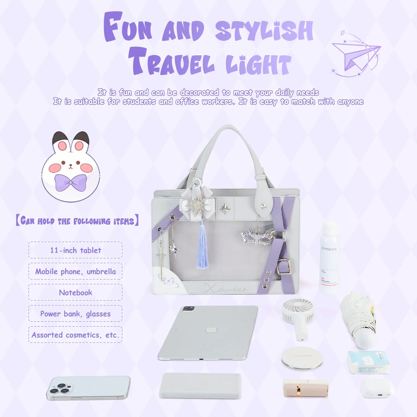 Kabaqoo Trendy Star Ita Bag Transparent Pocket Crossbody