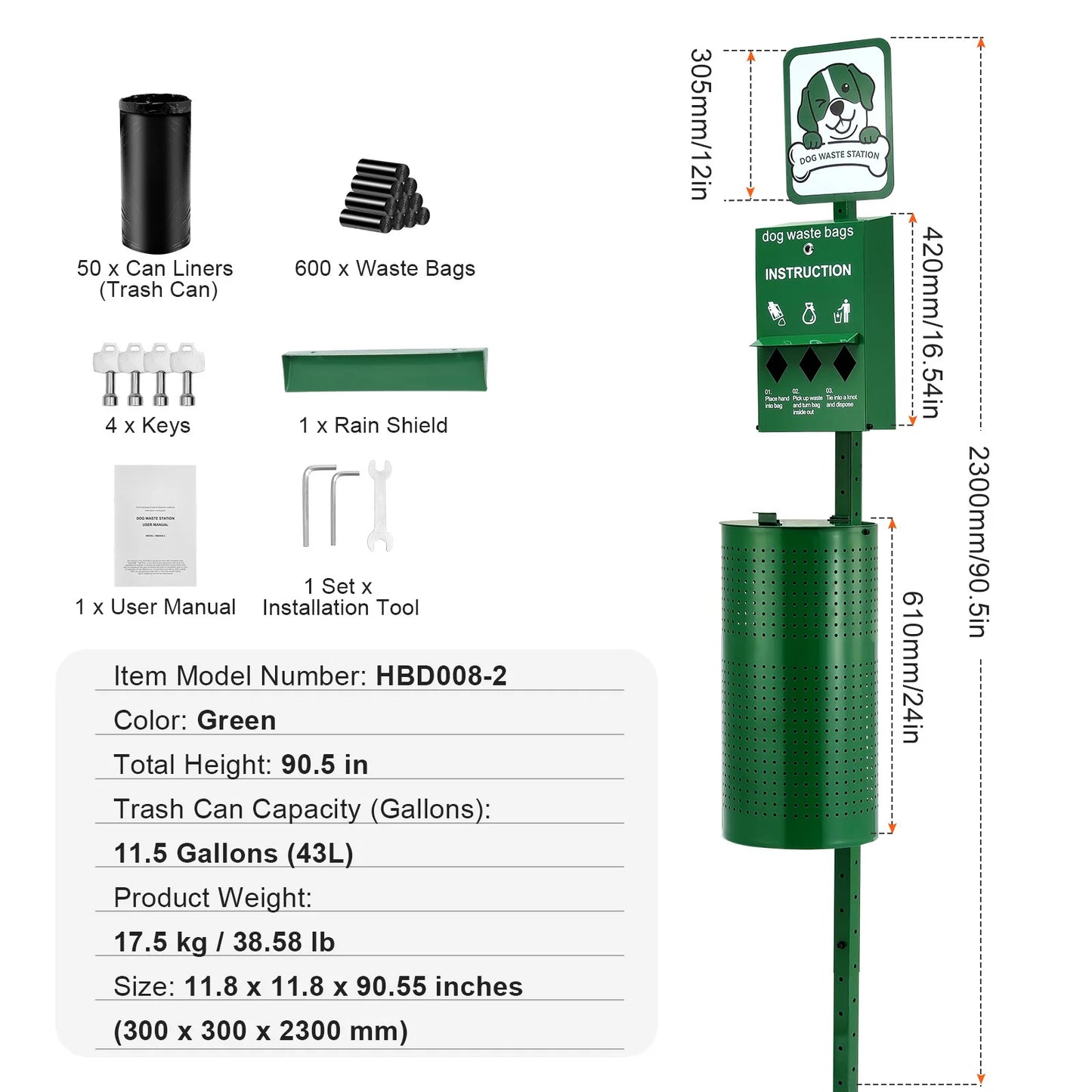 SucceBuy Dog Waste Station With Hand Wash Bottle Outdoor