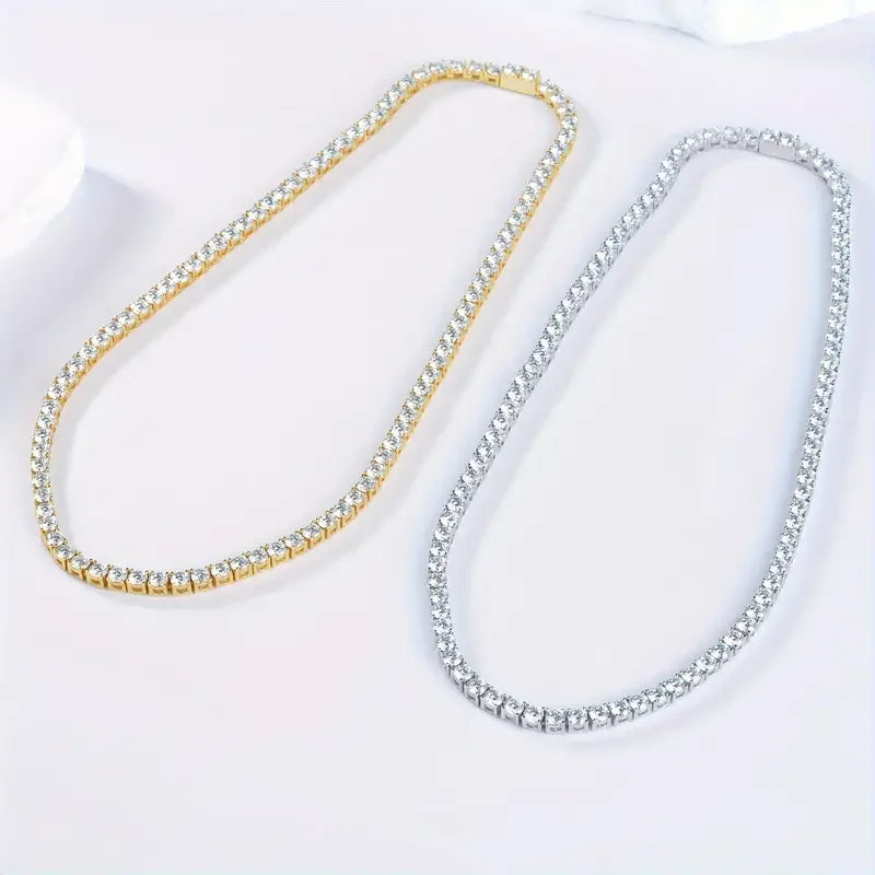GIA Certified Moissanite Tennis Necklace White Gold Plated Sterling Silver