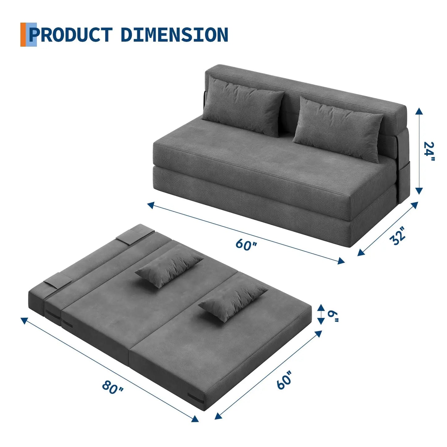 HobbyLane 4 In 1 Folding Sofa Bed Corduroy Loveseat